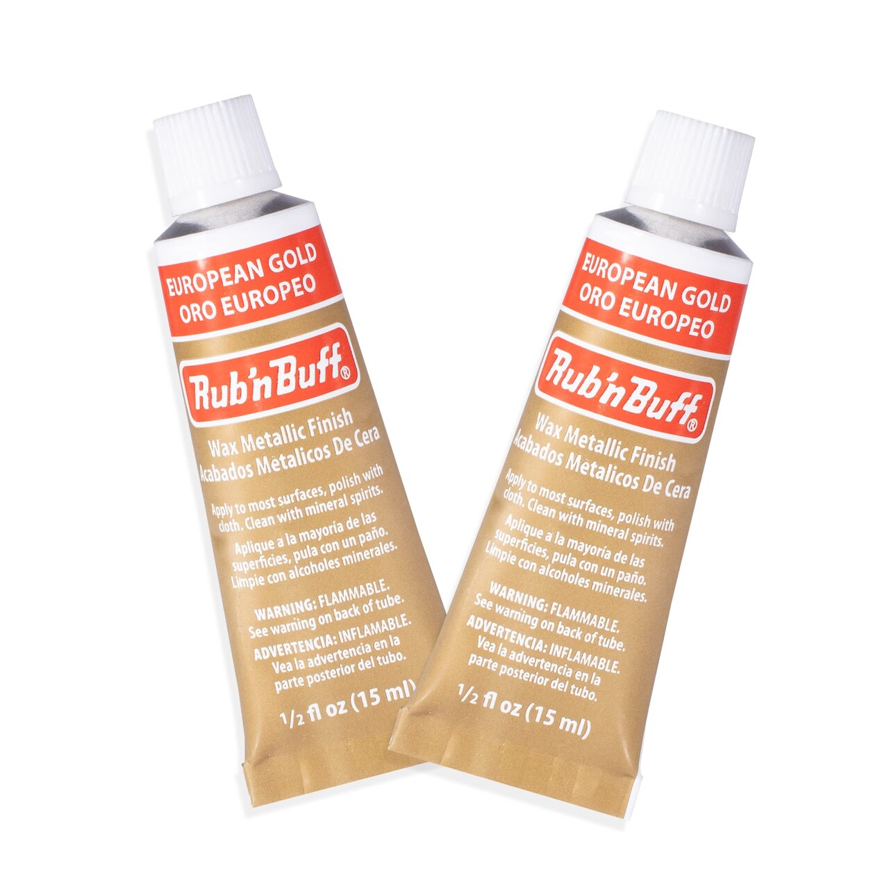 AMACO Rub n Buff Wax Metallic Finish - 2 Rub n Buff European Gold 15ml Tubes - Versatile Gilding Wax for Finishing Furniture Antiquing and Restoration - Rub and Buff Colors Set of Two
